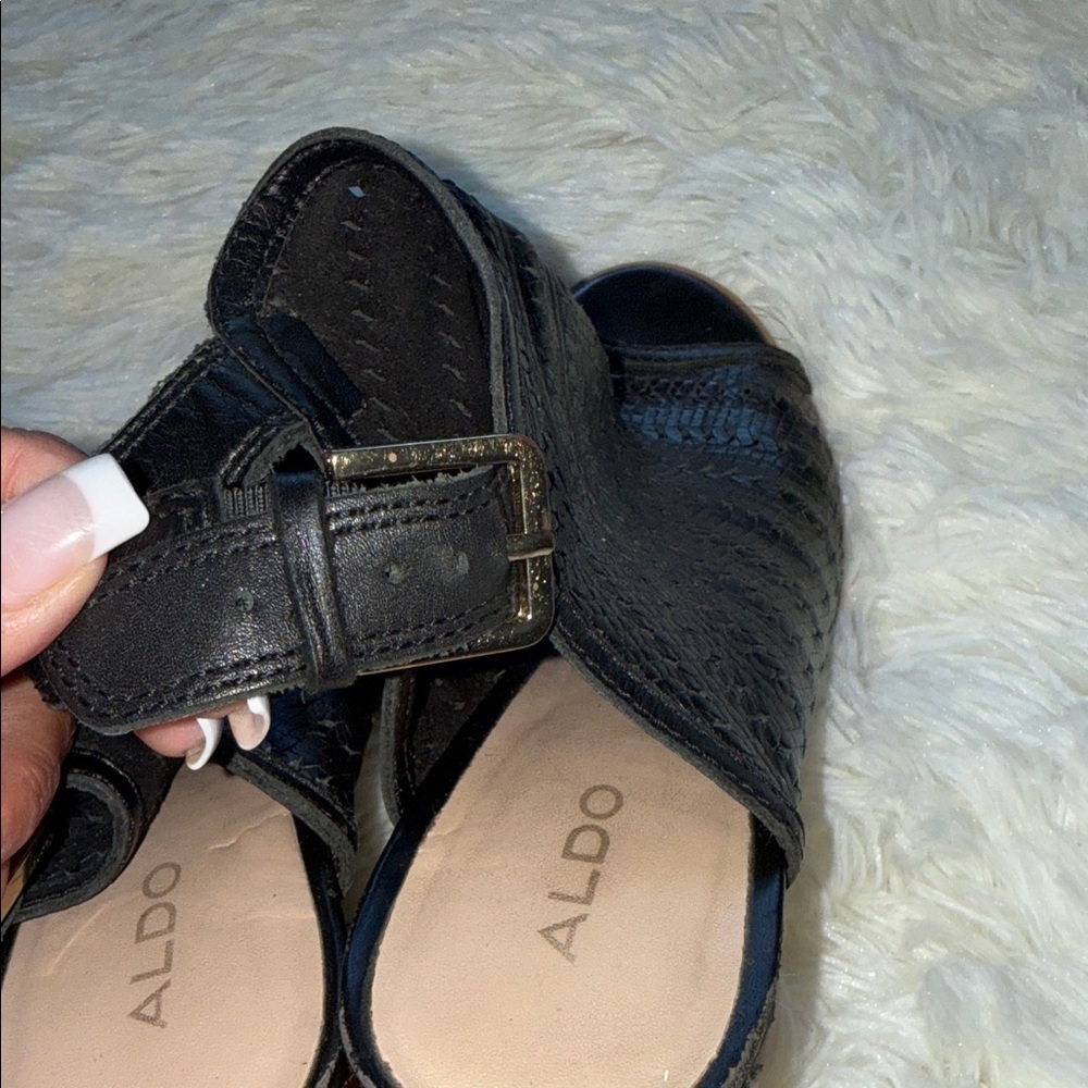Aldo Black Textured Slingback Sandals​ - Picture 6 of 7